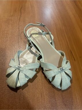 Vince Camuto Women’s Bow Slingback Sandals Beige Raffia Block Heel Size 10M